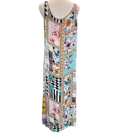 Shana Midi Tank Dress Boho Artsy Beach Patchwork Floral Sundress Sz Med - Picture 7 of 11